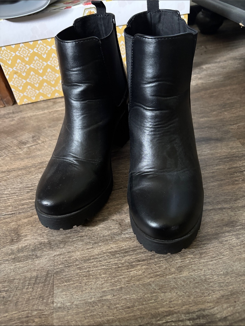Soda Black Chunky Platform Ankle Booties